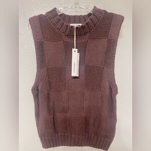 NWT Crescent Brown Basket Weave Sweater Vest Wmn Size XS